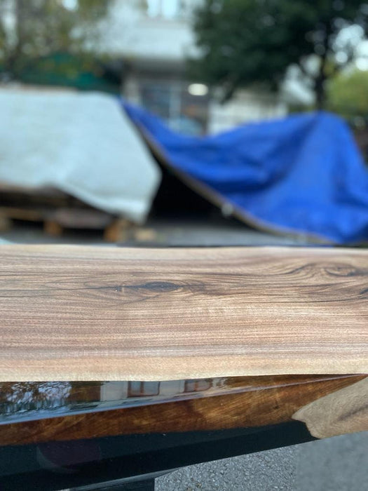 READY TO SHIP Walnut Dining Table, Custom 92"x 18" Walnut Black Epoxy Bench, Epoxy Resin Sofa Table,