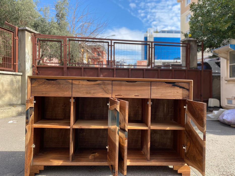 Custom Epoxy Console, 60” x 16” x 36” Wood Epoxy Resin Credenza, Walnut Epoxy Epoxy Credenza, Dining Room Sideboard for Kelly O