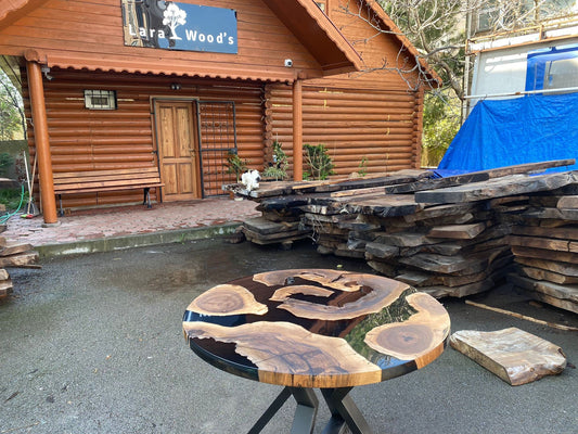 Custom 42” Diameter Round Walnut Wood Black Epoxy Table Order for Kitty