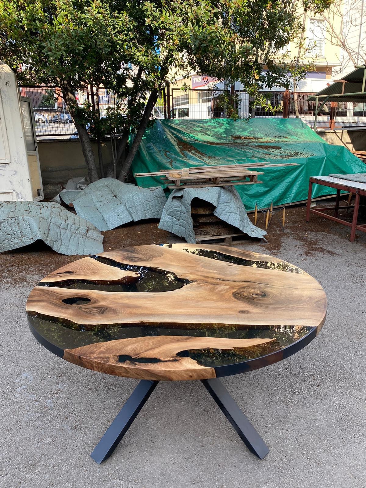 Round Dining Table, Custom 60” Diameter Round Table, Walnut Smoke Gray Epoxy Table, Epoxy Resin Table Order for Kimberly