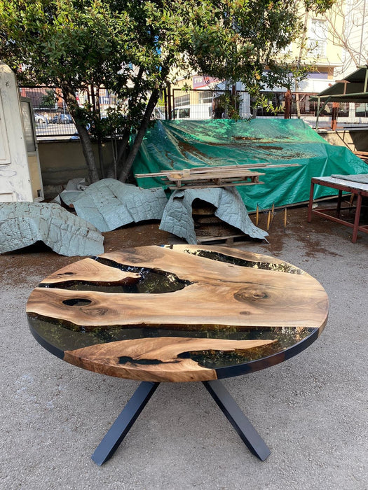 Round Dining Table, Custom 60” Diameter Round Table, Walnut Smoke Gray Epoxy Table, Epoxy Resin Table Order for Kimberly