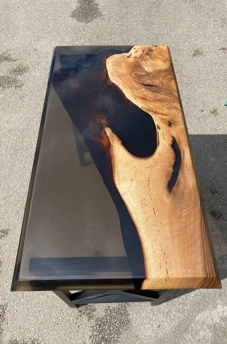 Epoxy Entryway Table, Custom 35” x 18” Walnut Transparent Black Console Table, Live Edge Table, Epoxy Console Table Order for Chaerey