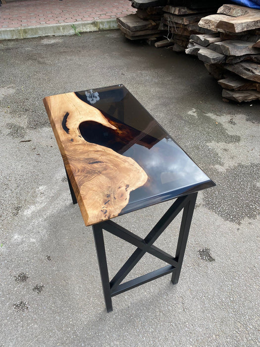 Epoxy Entryway Table, Custom 35” x 18” Walnut Transparent Black Console Table, Live Edge Table, Epoxy Console Table Order for Chaerey