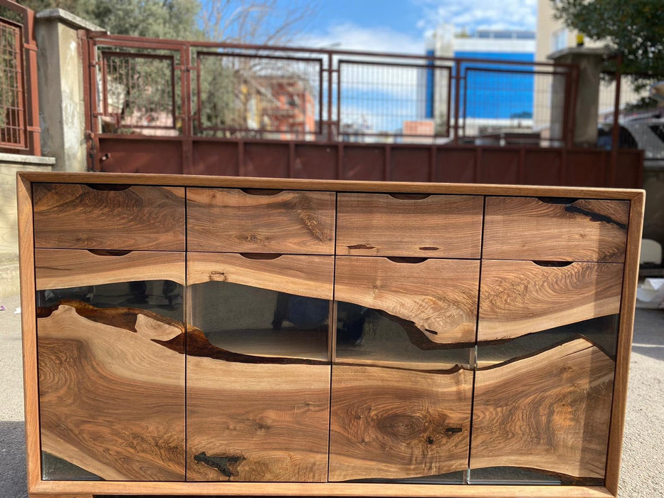 Custom Epoxy Console, 60” x 16” x 36” Wood Epoxy Resin Credenza, Walnut Epoxy Epoxy Credenza, Dining Room Sideboard for Kelly O