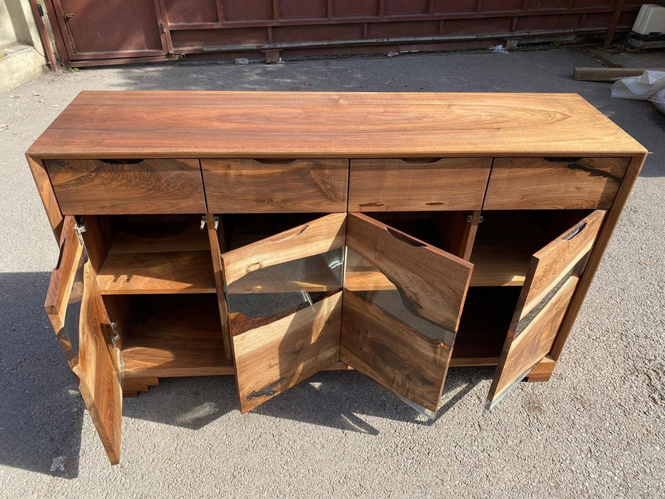 Custom Epoxy Console, 60” x 16” x 36” Wood Epoxy Resin Credenza, Walnut Epoxy Epoxy Credenza, Dining Room Sideboard for Kelly O