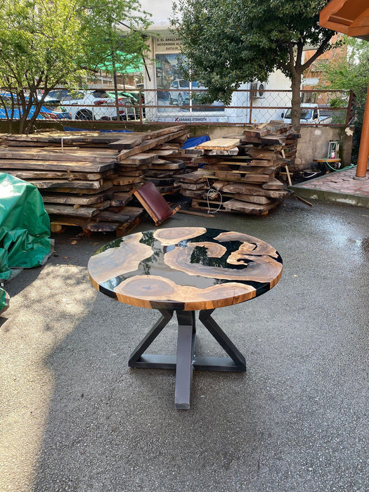 Custom 42” Diameter Round Walnut Wood Black Epoxy Table Order for Kitty