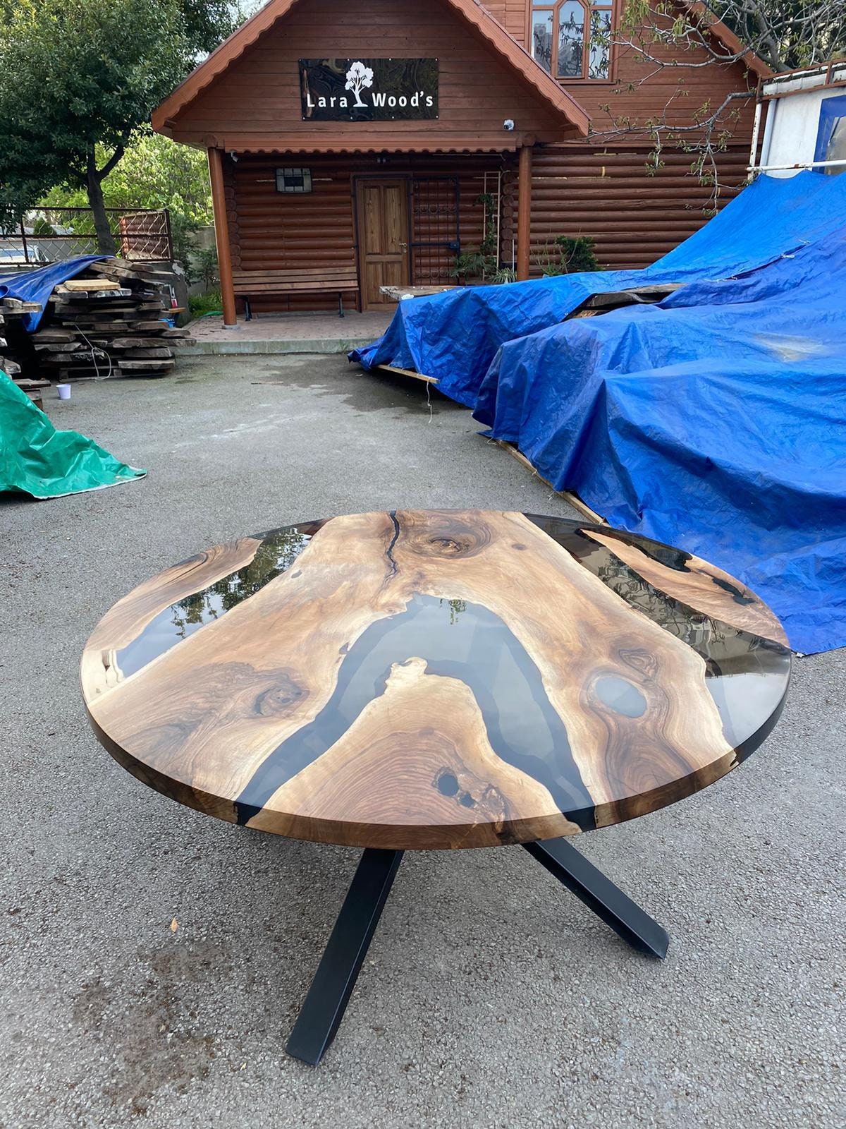 Round Dining Table, Custom 60” Diameter Round Table, Walnut Smoke Gray Epoxy Table, Epoxy Resin Table Order for Kimberly