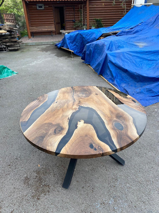 Round Dining Table, Custom 60” Diameter Round Table, Walnut Smoke Gray Epoxy Table, Epoxy Resin Table Order for Kimberly