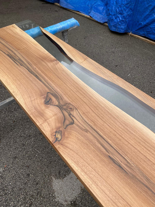 READY TO SHIP Walnut Dining Bench, Custom 67"x 19" Walnut Clear Epoxy Bench, Epoxy Resin Sofa Table, Epoxy Shelf