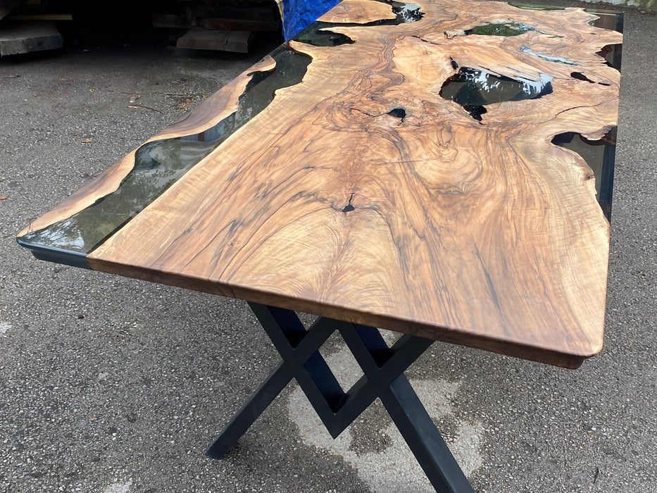 Epoxy Table, Epoxy Dining Table, Walnut Epoxy River Table, Custom 83” x 40” Walnut Smokey Gray Epoxy River Table Order for