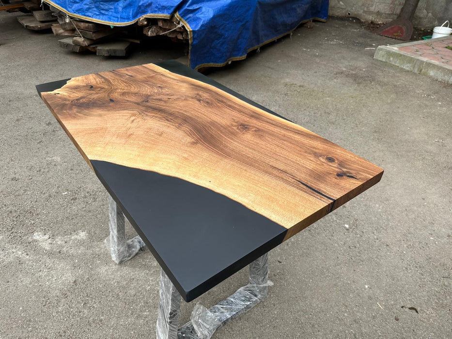 Walnut Live Edge Coffee Table, Custom 40” x 25” Walnut Black Coffee Table, Epoxy Resin River Coffee Table Order for Katie