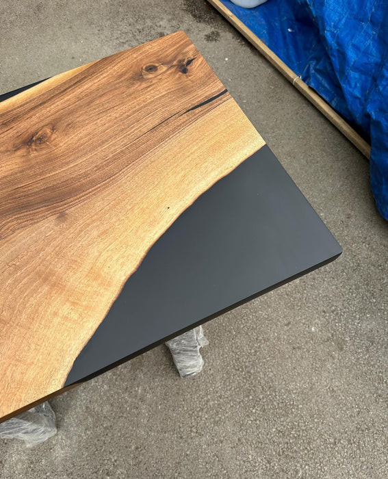 Walnut Live Edge Coffee Table, Custom 40” x 25” Walnut Black Coffee Table, Epoxy Resin River Coffee Table Order for Katie