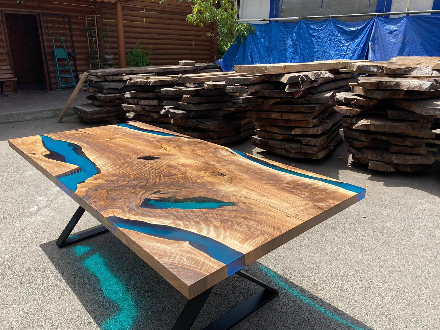 Walnut Dining Table, Live Edge Table, Custom 84” x 40” Walnut Sea Blue and Turquoise Green Dining Table, Order for Lynn H