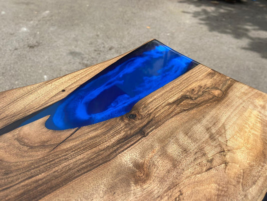 Epoxy Dining Table, Custom 60” x 24” Walnut Blue, Turquoise Console Table, Live Edge Table, Epoxy Console Table, River Table, for Teri P2