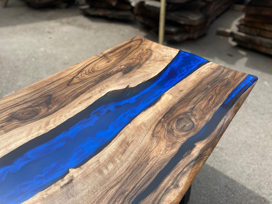 Epoxy Dining Table, Custom 60” x 24” Walnut Blue, Turquoise Console Table, Live Edge Table, Epoxy Console Table, River Table, for Teri P3