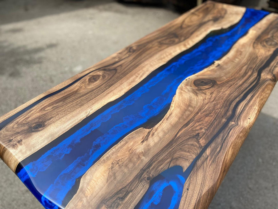 Epoxy Dining Table, Custom 60” x 24” Walnut Blue, Turquoise Console Table, Live Edge Table, Epoxy Console Table, River Table, for Teri P3