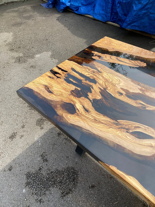 Epoxy Resin Table, Epoxy Dining Table, Custom 80” x 38” Olive Table, Smoke Gray Epoxy Table, Custom Order for Jeffrey R1