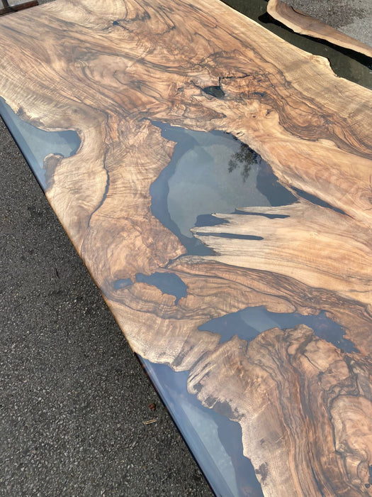 Epoxy Table, Epoxy Dining Table, Walnut Epoxy River Table, Custom 83” x 40” Walnut Smokey Gray Epoxy River Table Order for