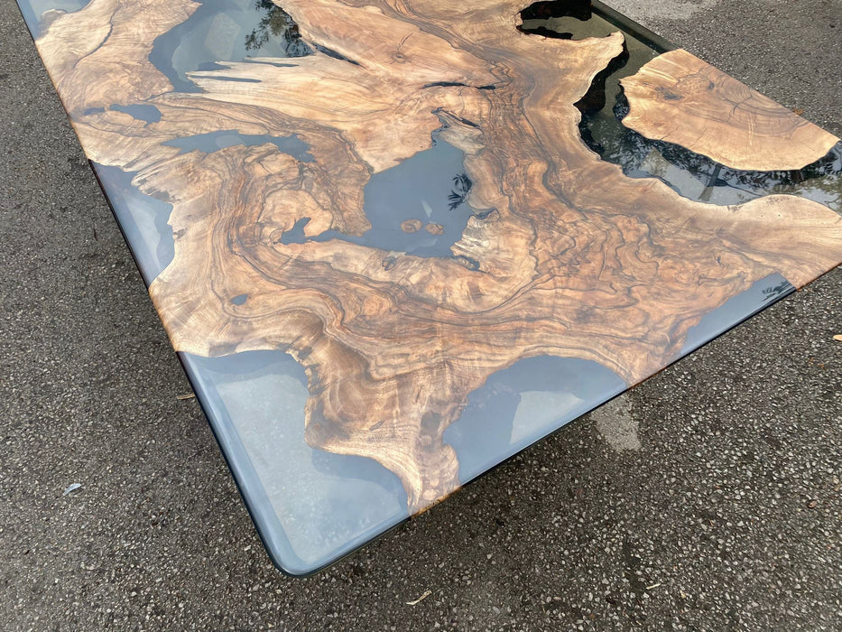 Epoxy Table, Epoxy Dining Table, Walnut Epoxy River Table, Custom 83” x 40” Walnut Smokey Gray Epoxy River Table Order for