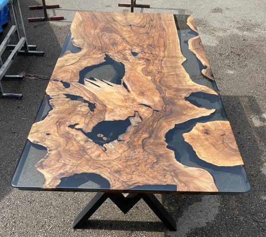 Epoxy Table, Epoxy Dining Table, Walnut Epoxy River Table, Custom 83” x 40” Walnut Smokey Gray Epoxy River Table Order for