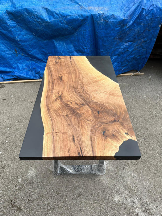 Walnut Live Edge Coffee Table, Custom 40” x 25” Walnut Black Coffee Table, Epoxy Resin River Coffee Table Order for Katie