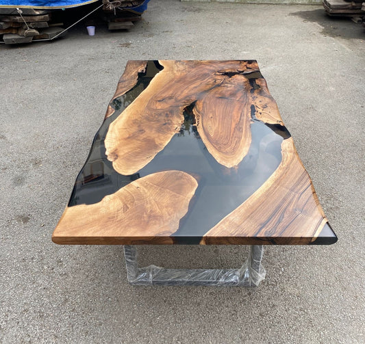 Epoxy Resin Table, Live Edge Table, Custom 78” x 42” Walnut Wood Smokey Gray Table, Epoxy Table, Handmade Epoxy Table, Order for Alh1