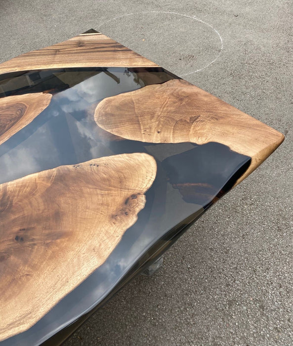 Epoxy Resin Table, Live Edge Table, Custom 78” x 42” Walnut Wood Smokey Gray Table, Epoxy Table, Handmade Epoxy Table, Order for Alh1