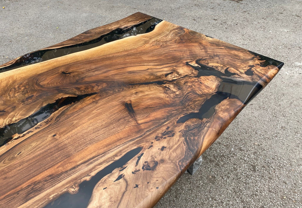 Epoxy Resin Table, Live Edge Table, Custom 78” x 42” Walnut Wood Smokey Gray Table, Epoxy Table, Handmade Epoxy Table, Order for Alh1