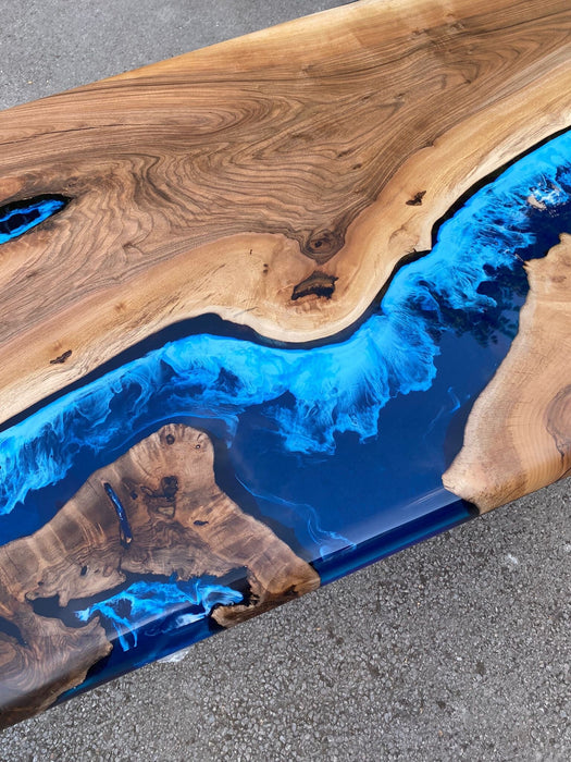 Epoxy Table, Epoxy Dining Table, Ocean Table, Custom 64” x 36” Walnut Ocean Blue, Turquoise White Waves Epoxy River Table, Order for Kurt