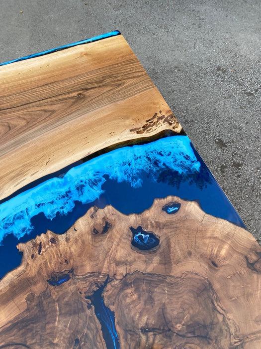 Epoxy Table, Epoxy Dining Table, Ocean Table, Custom 64” x 36” Walnut Ocean Blue, Turquoise White Waves Epoxy River Table, Order for Kurt