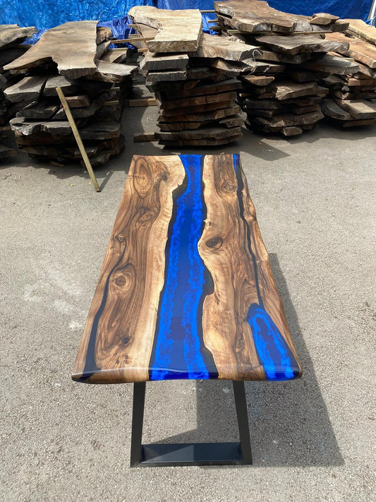 Epoxy Dining Table, Custom 60” x 24” Walnut Blue, Turquoise Console Table, Live Edge Table, Epoxy Console Table, River Table, for Teri P