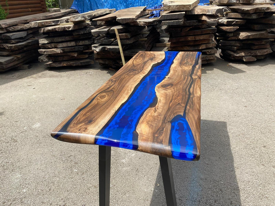 Epoxy Dining Table, Custom 60” x 24” Walnut Blue, Turquoise Console Table, Live Edge Table, Epoxy Console Table, River Table, for Teri P