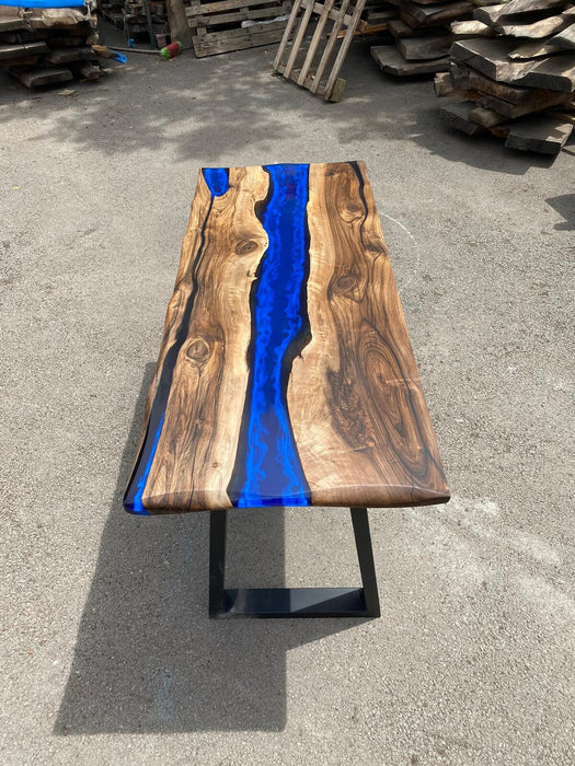 Epoxy Dining Table, Custom 60” x 24” Walnut Blue, Turquoise Console Table, Live Edge Table, Epoxy Console Table, River Table, for Teri P