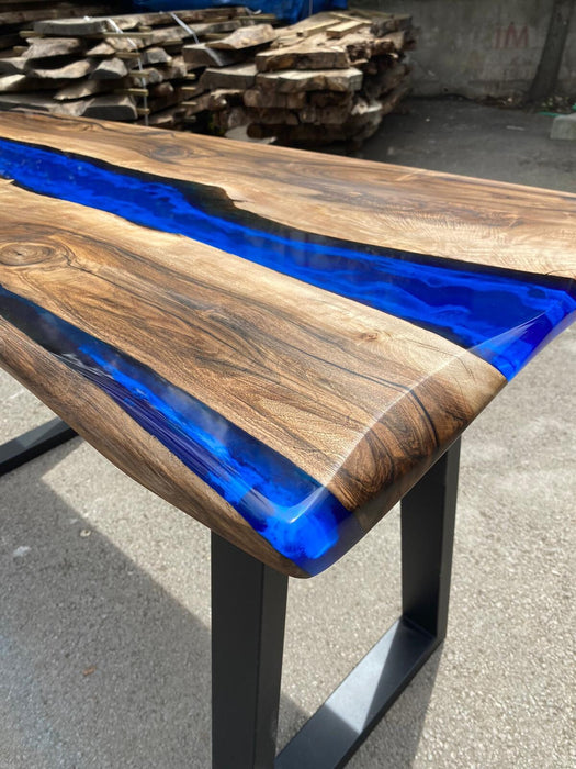 Epoxy Dining Table, Custom 60” x 24” Walnut Blue, Turquoise Console Table, Live Edge Table, Epoxy Console Table, River Table, for Teri P3