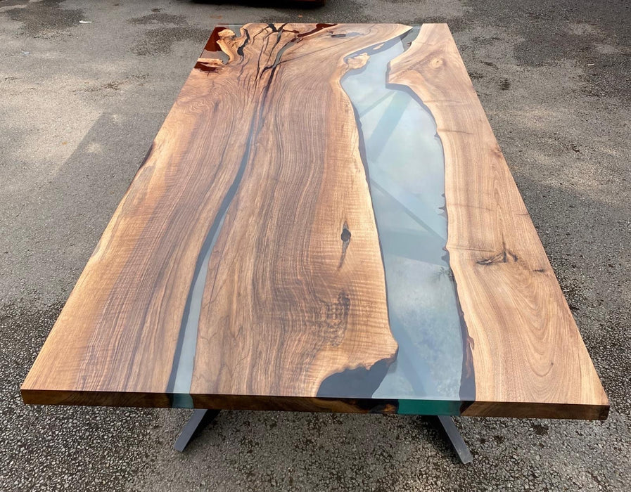 Walnut Dining Table, Custom 96” x 46” Walnut Table, Clear Epoxy Table, River Dining Table, Live Edge Table, Custom Order for Anne