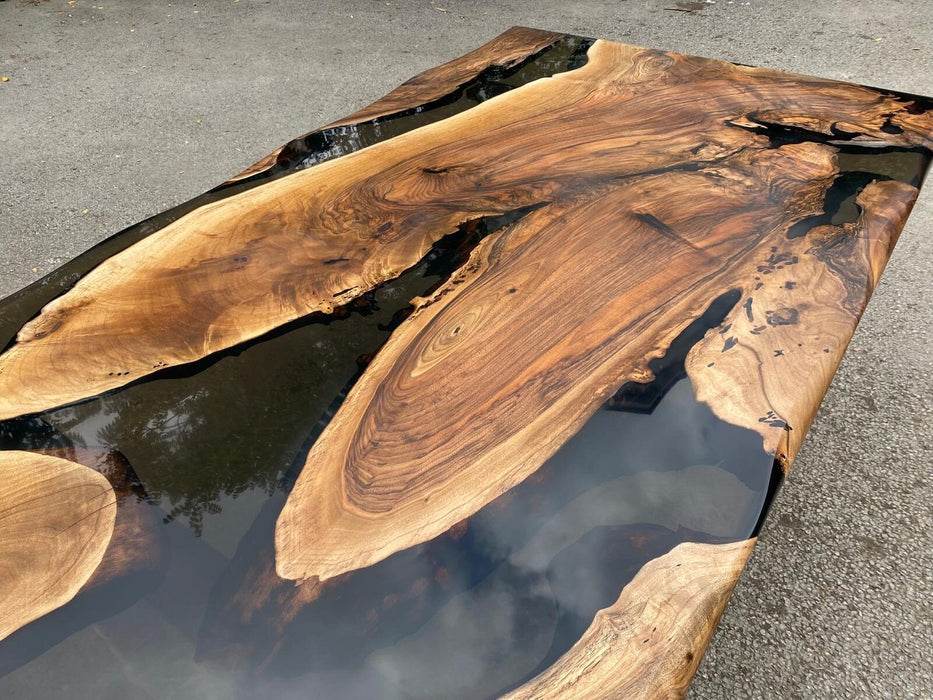 Epoxy Resin Table, Live Edge Table, Custom 78” x 42” Walnut Wood Smokey Gray Table, Epoxy Table, Handmade Epoxy Table, Order for Alh1