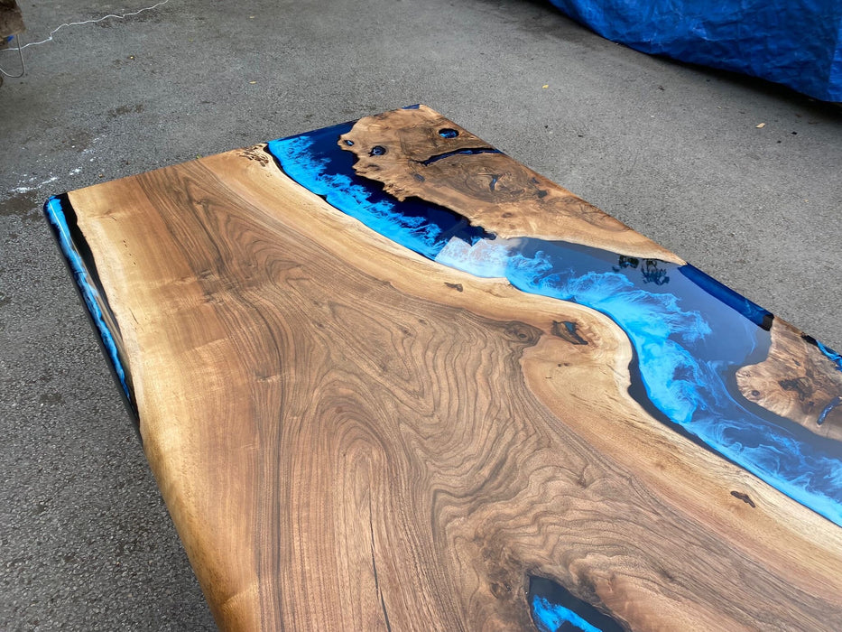 Epoxy Table, Epoxy Dining Table, Ocean Table, Custom 64” x 36” Walnut Ocean Blue, Turquoise White Waves Epoxy River Table, Order for Kurt