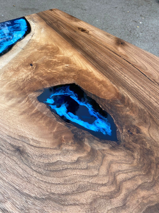 Epoxy Table, Epoxy Dining Table, Ocean Table, Custom 64” x 36” Walnut Ocean Blue, Turquoise White Waves Epoxy River Table, Order for Kurt