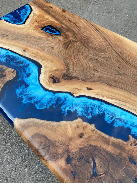 Epoxy Table, Epoxy Dining Table, Ocean Table, Custom 64” x 36” Walnut Ocean Blue, Turquoise White Waves Epoxy River Table, Order for Kurt
