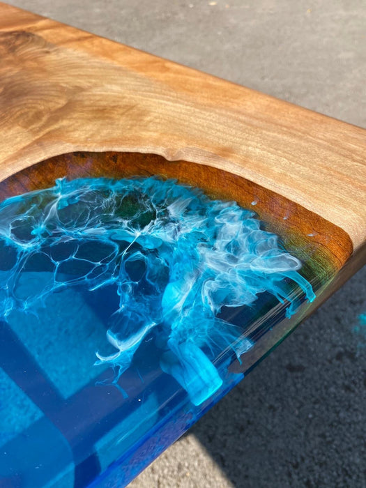 Epoxy Dining Table, Ocean Table, Custom 84” x 42” Walnut Ocean Blue, Turquoise White Waves Epoxy River Table Tampa, Order for Jack