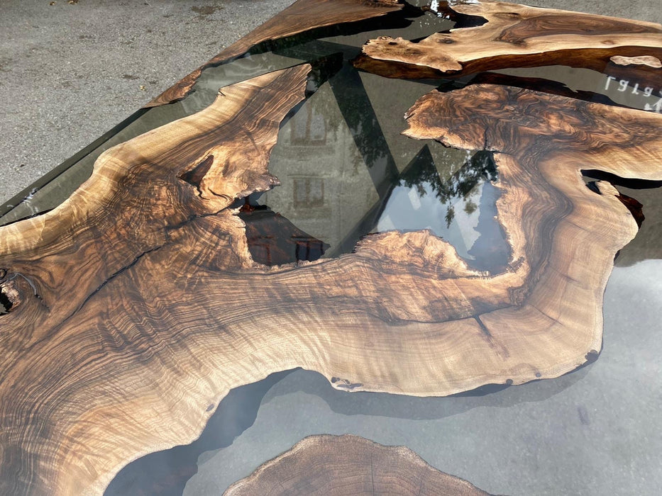 Walnut Epoxy Dining Table, Custom 84” x 36” Walnut Smokey Gray Table, Epoxy Resin Table, Live Edge Table, Order for Aggie