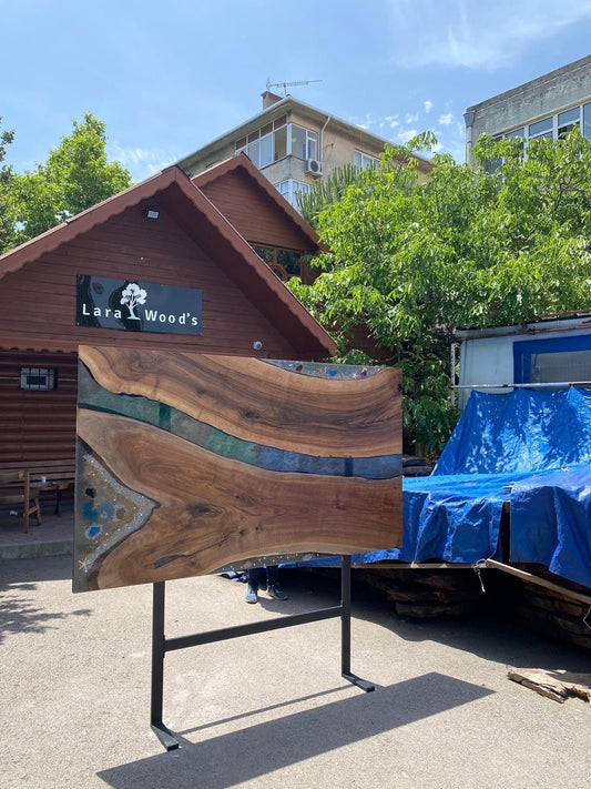 Custom 84" x 48" Handmade Gray and Purple Epoxy Headboard, Custom Walnut Resin Epoxy Bed, Unique Resin Epoxy Bed Aquarium for Hel