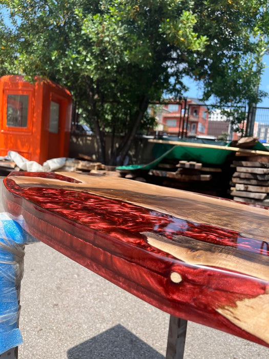 Custom 60" x 14" Epoxy Resin Shelf, Handmade Crystal Red Epoxy Table, Custom Walnut Epoxy Shelf, Unique Resin Epoxy Shelf Order for Andrea G