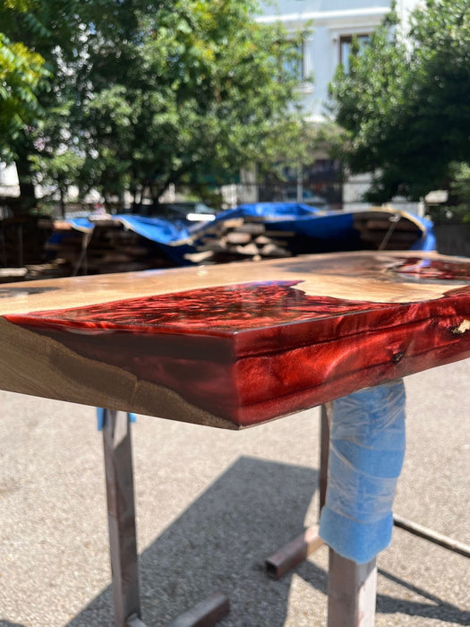 Custom 60" x 14" Epoxy Resin Shelf, Handmade Crystal Red Epoxy Table, Custom Walnut Epoxy Shelf, Unique Resin Epoxy Shelf Order for Andrea G