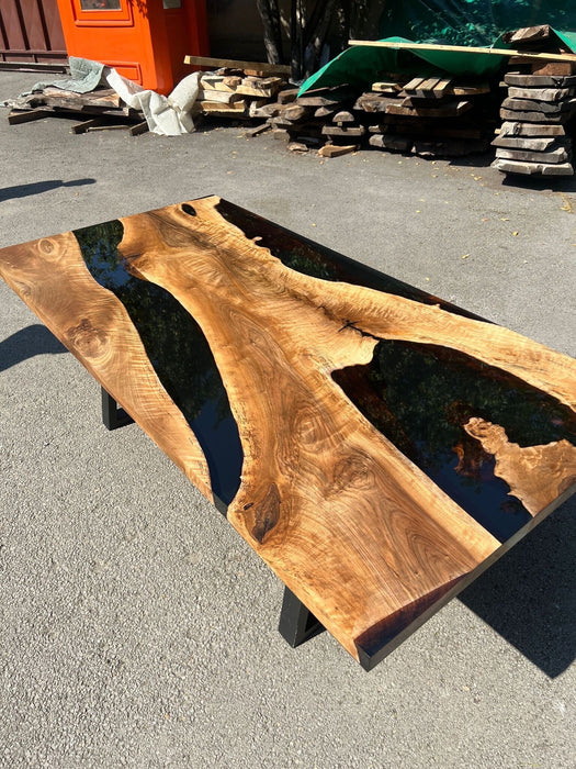 Black Epoxy Table, Epoxy Table, Epoxy Dining Table, Custom 90” x 45” Walnut Black Epoxy River Table Order for Kelly G