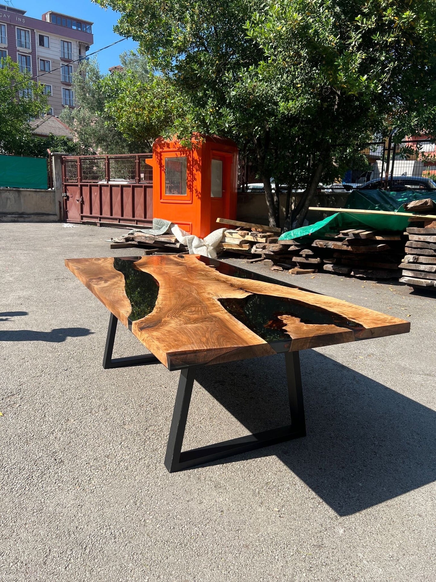 Black Epoxy Table, Epoxy Table, Epoxy Dining Table, Custom 90” x 45” Walnut Black Epoxy River Table Order for Kelly G