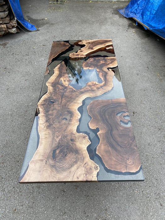 Walnut Epoxy Dining Table, Custom 84” x 36” Walnut Smokey Gray Table, Epoxy Resin Table, Live Edge Table, Order for Aggie