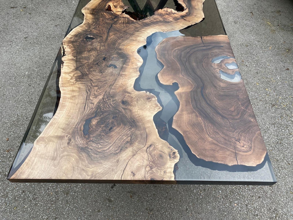 Walnut Epoxy Dining Table, Custom 84” x 36” Walnut Smokey Gray Table, Epoxy Resin Table, Live Edge Table, Order for Aggie