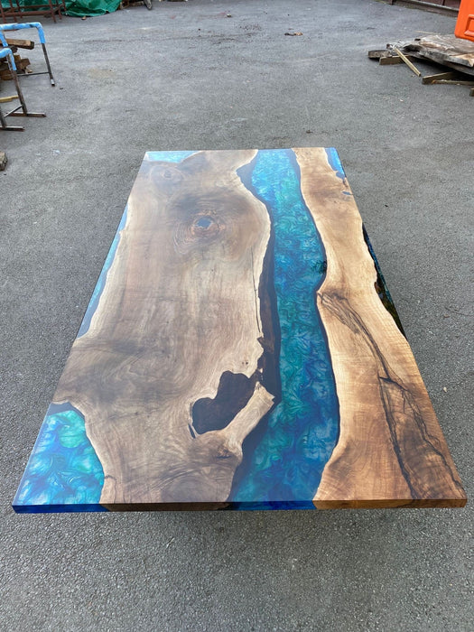 Walnut Dining Table, Epoxy Resin Table, Custom 100” x 50” Walnut Blue, Turquoise, Green Table, Epoxy Dining Table, Custom for Ellen S