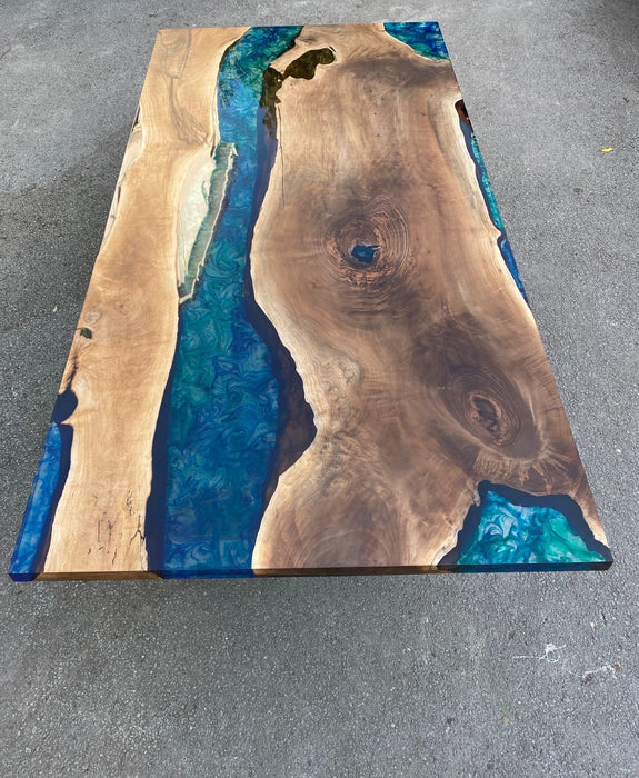 Walnut Dining Table, Epoxy Resin Table, Custom 100” x 50” Walnut Blue, Turquoise, Green Table, Epoxy Dining Table, Custom for Ellen S